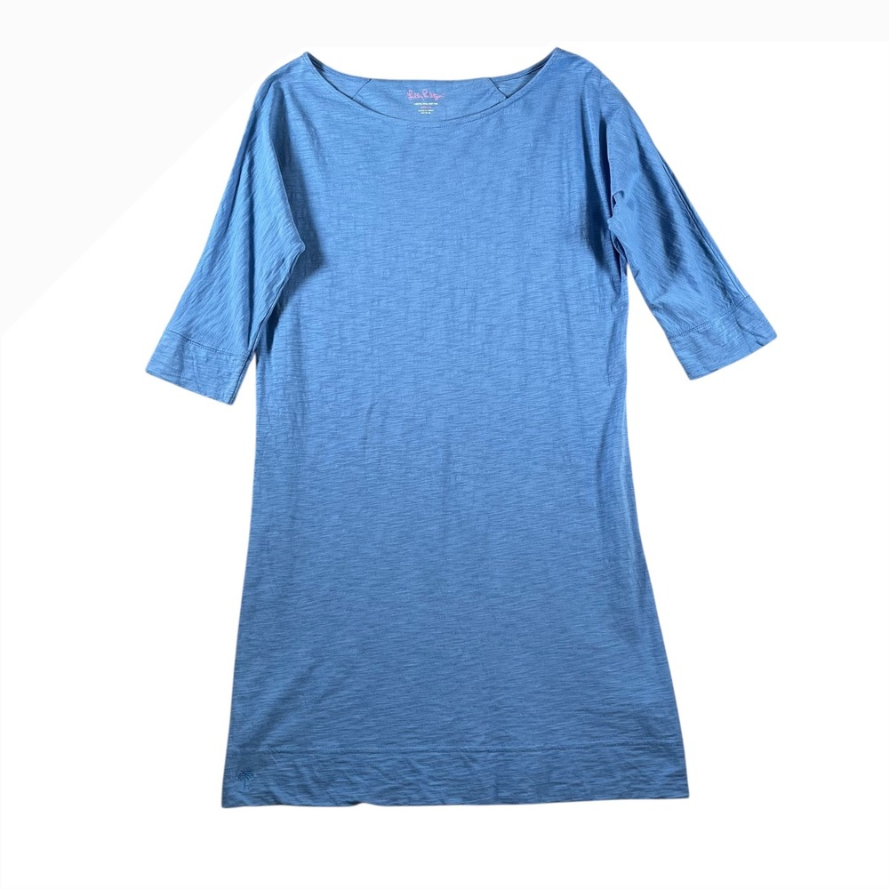 Lilly Pulitzer Blue 100% Pima Cotton‎ Cassie Slub Boatneck 3/4 Sleeve Dress Sz M